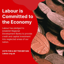 a stack of coins with the words labour is committed to the economy