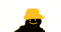 a drawing of a person wearing a yellow hat with a smile on their face