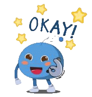 a blue cartoon character giving an okay sign with stars around him