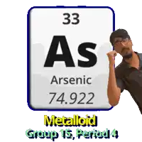 a man stands in front of a sign that says arsenic on it