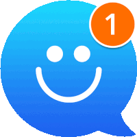 a blue speech bubble with a smiley face and the number one