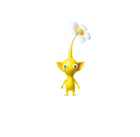 a yellow cartoon character with big eyes and a flower on his head