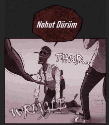 a cartoon of a man kneeling down with a speech bubble saying nohut durum