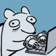 a cartoon of a polar bear typing on a keyboard