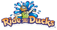 a logo for ride the ducks shows a cartoon duck