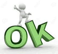 a 3d man is standing on top of the word ok giving a thumbs up .