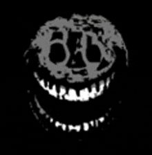 a black and white drawing of a skull with a big smile on it .