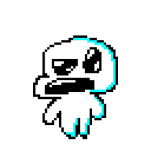 a pixel art drawing of a cartoon character with a funny face .