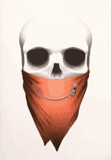 a skull wearing a red bandana with a zipper in it