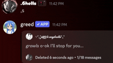 a screenshot of a chat with greed and app