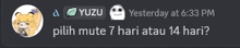 a screenshot of a discord conversation between a person named yuzu