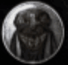 a black and white image of a skull in a circle .