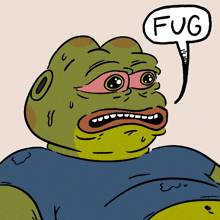 a cartoon frog with a speech bubble saying fug