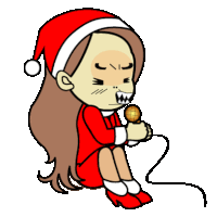 a cartoon drawing of a girl in a santa hat holding a microphone