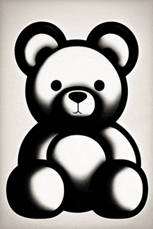 a black and white drawing of a teddy bear on a beige background