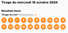 a french website shows the results of the keno lottery