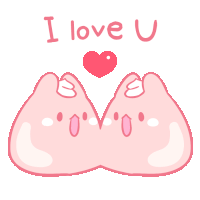 a pink cartoon says i love u with a heart in the middle