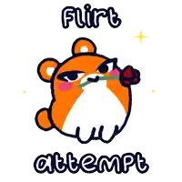 a cartoon of a hamster with a rose and the words flirt attempt