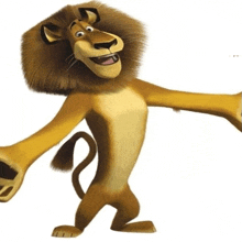 a cartoon lion is standing with his arms outstretched and smiling