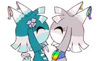 two cartoon characters are kissing each other and one has a flower in her hair