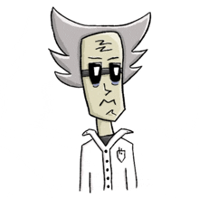 a cartoon drawing of a man wearing sunglasses and a white jacket