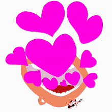 a drawing of a mouth with pink hearts coming out of it and the year 2018