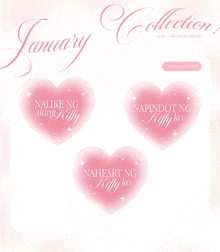 a collection of pink hearts with the words january collection on top