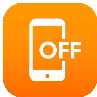 an orange icon with a cell phone and the word off on it