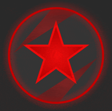 a red star in a circle on a dark background