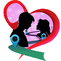 a silhouette of a man and a woman in a heart with a green ribbon