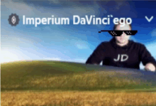 a man wearing sunglasses and a hoodie that says imperium davinci ego on it