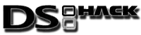 a black and white logo for ds hack with a shadow