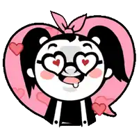 a cartoon character with hearts in her eyes