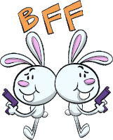 two bunny rabbits holding guns and the word bff above them