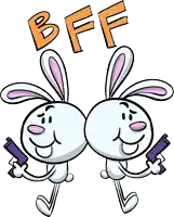 two bunny rabbits holding guns and the word bff above them