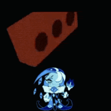 a cartoon character is standing in front of a red brick .