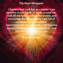 the hope whisperer by rosalia zucaro is displayed on a red heart