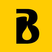 a yellow background with a black letter b