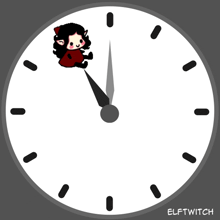 a clock with a picture of an elf on it and the word elf witch below it
