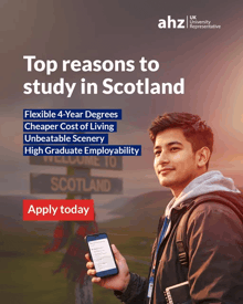 an advertisement for top reasons to study in scotland by ahz