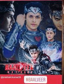 a poster of baalveer returns with a man in a superhero costume holding a gun .