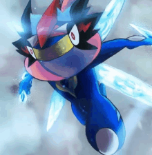 a pokemon is flying through the air with a sword .