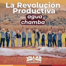 a group of people wearing face masks in a field with the words la revolucion productiva con agua y chamba below them