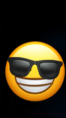 a yellow smiley face wearing black sunglasses with a black background