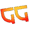 the letters gg are orange and yellow and are on a white background .