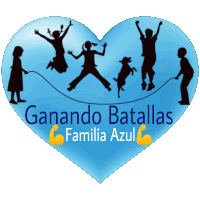 a logo for ganando batallas familia azul with silhouettes of children and a dog