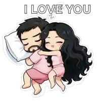 a cartoon of a man and a woman hugging with the words i love you above them