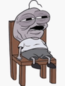 a cartoon character is sitting in a chair with his legs crossed and his head hanging off the back of the chair .
