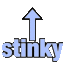 the word stinky with an arrow pointing upwards .