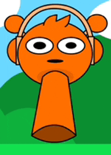 a cartoon character wearing headphones with a long neck .